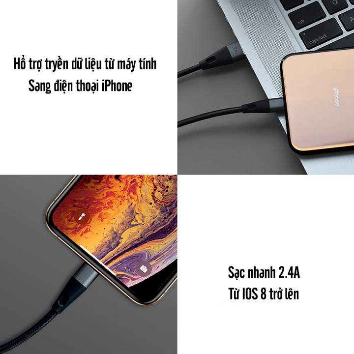 Cáp sạc Lightning ZMI AL 806 Sạc nhanh cho iPhone 2.4A