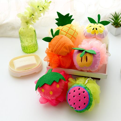 MULTI-COLOR FRUIT-SHAPED BATH BATH BATH BRUSH Mesh back scrubbing mesh bath
