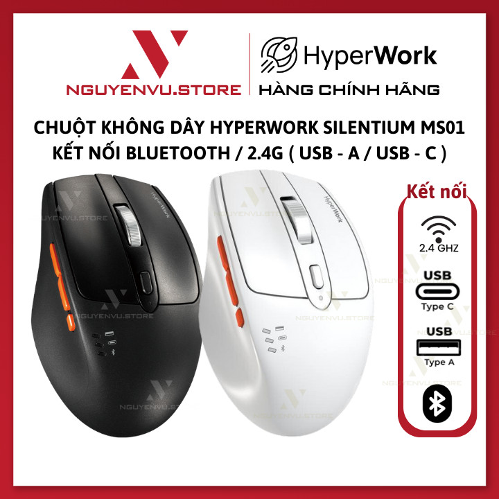 Chuột không dây CTH HyperWork Silentium MS01 - kết nối bluetooth / 2.4G  - Hàng chính hãng