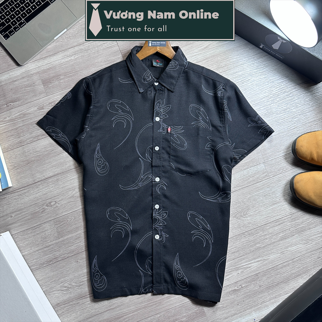 Áo sơ mi nam trung niên đũi form rộng ngắn tay cao cấp họa tiết đẹp