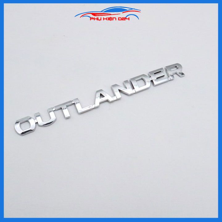 Tem dán capo, logo chữ nổi OUTLANDER màu bạc dán Capo 3D