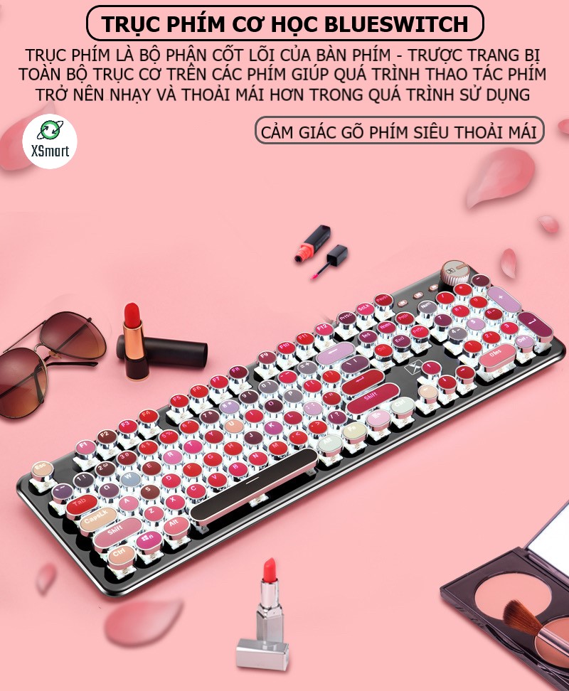 Bàn phím CƠ máy tính Lipstick K520 PRO LED đổi màu bản Đặc Biệt siêu đẹp phím cơ blue switch cho pc laptop màu sặc sỡ hơn 30 chế độ led khác nhau keyboard full size phím chơi game dùng làm việc cực đã