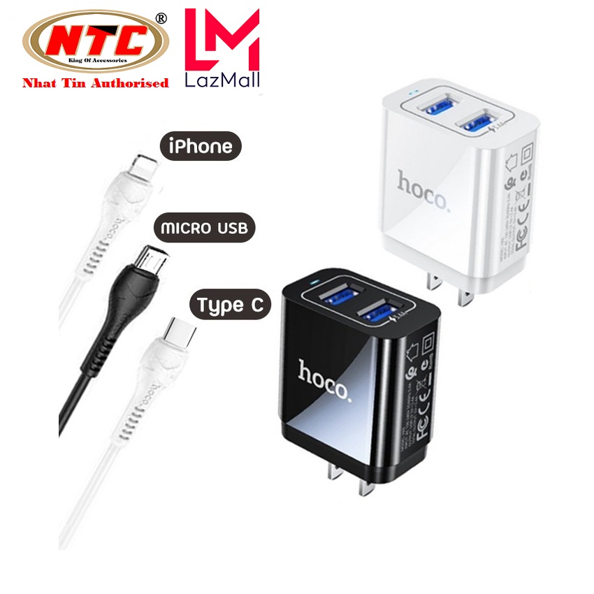 Cốc sạc nhanh 2 cổng / bộ cốc cáp sạc hoco hk6 brilliant 3.4a - chân lightning / micro-usb / type-c - nhat tin authorised store