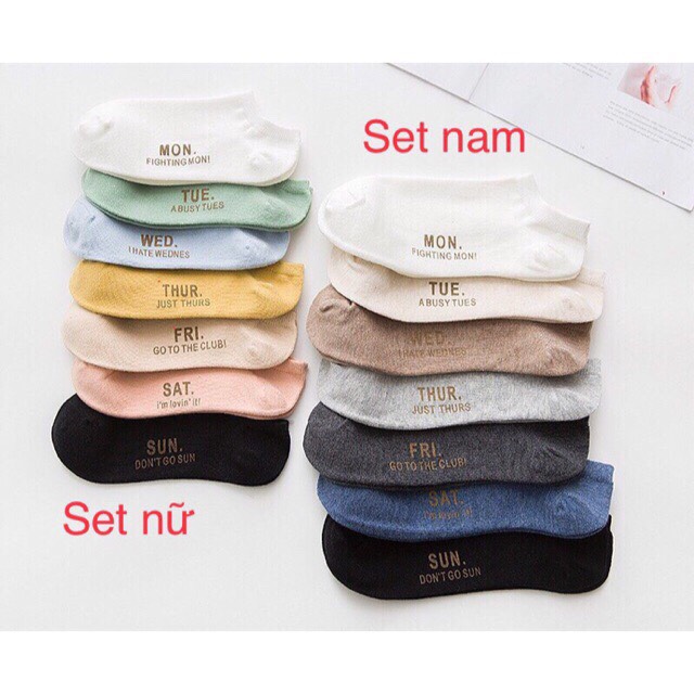 Set 7 đôi vớ tất tuần dành cho nam và nữ