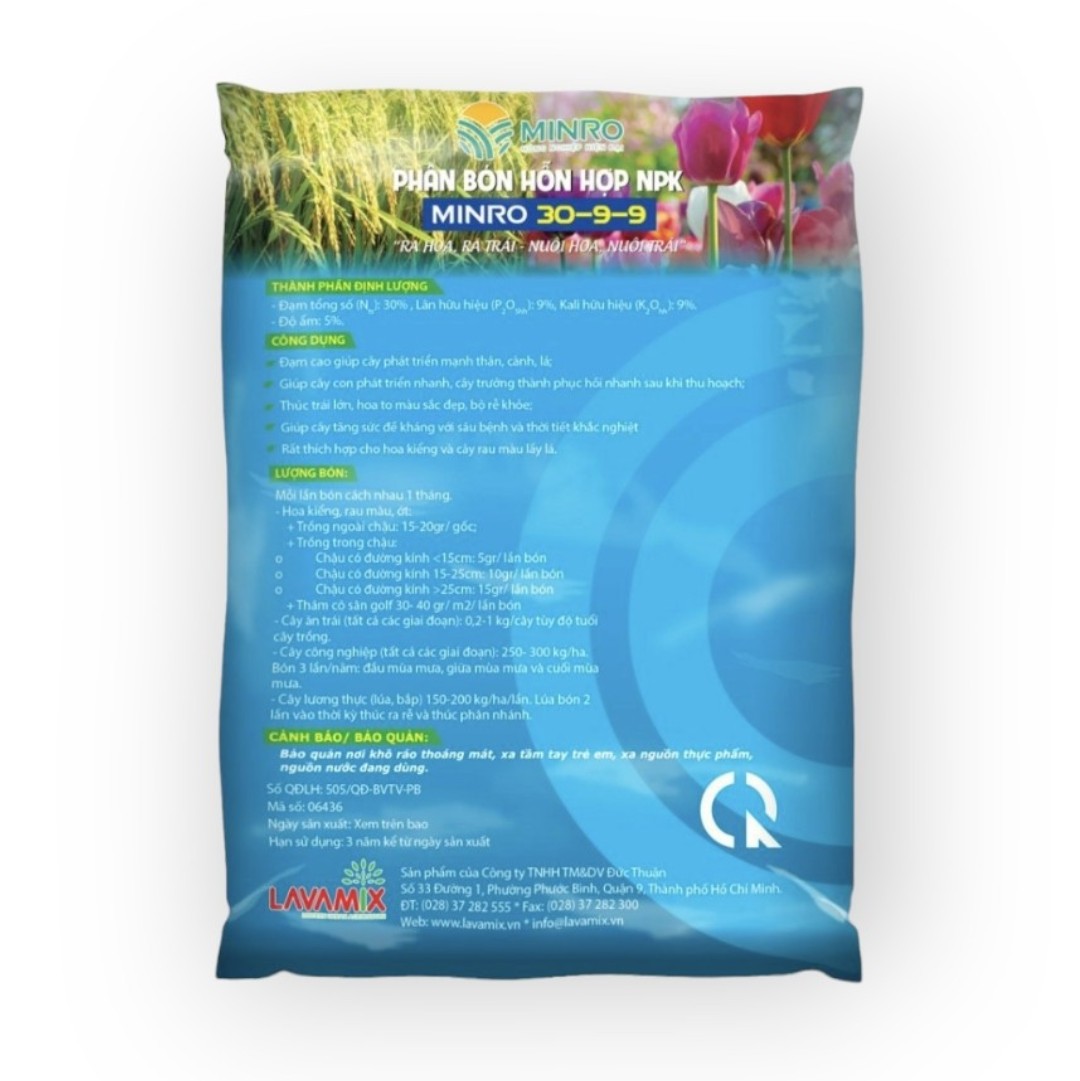 Compound fertilizer NPK minro 30-9-9 pack 200g provides high protein for plant growth, leaf branches, root packs