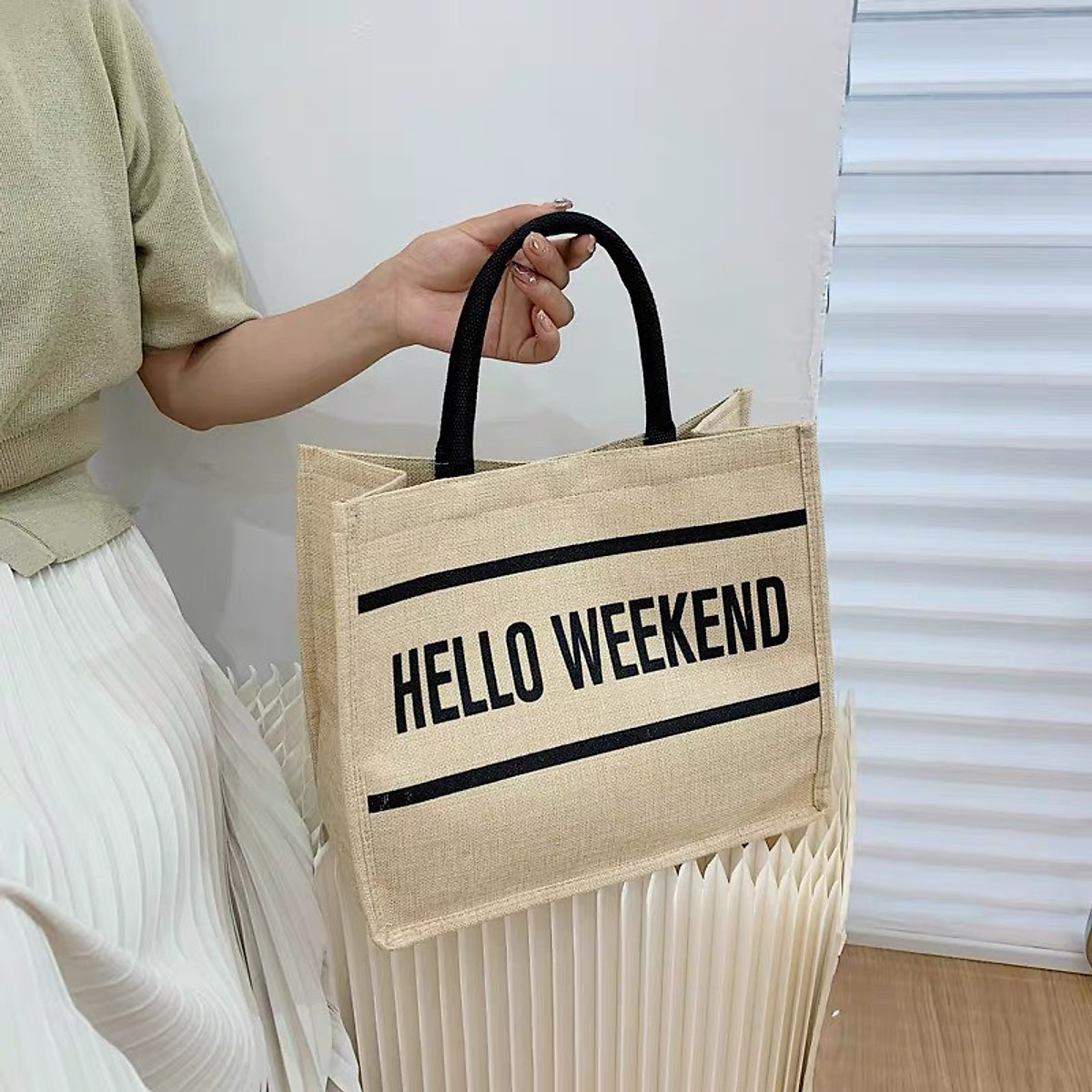 Túi cói Hello Weekend kèm ví