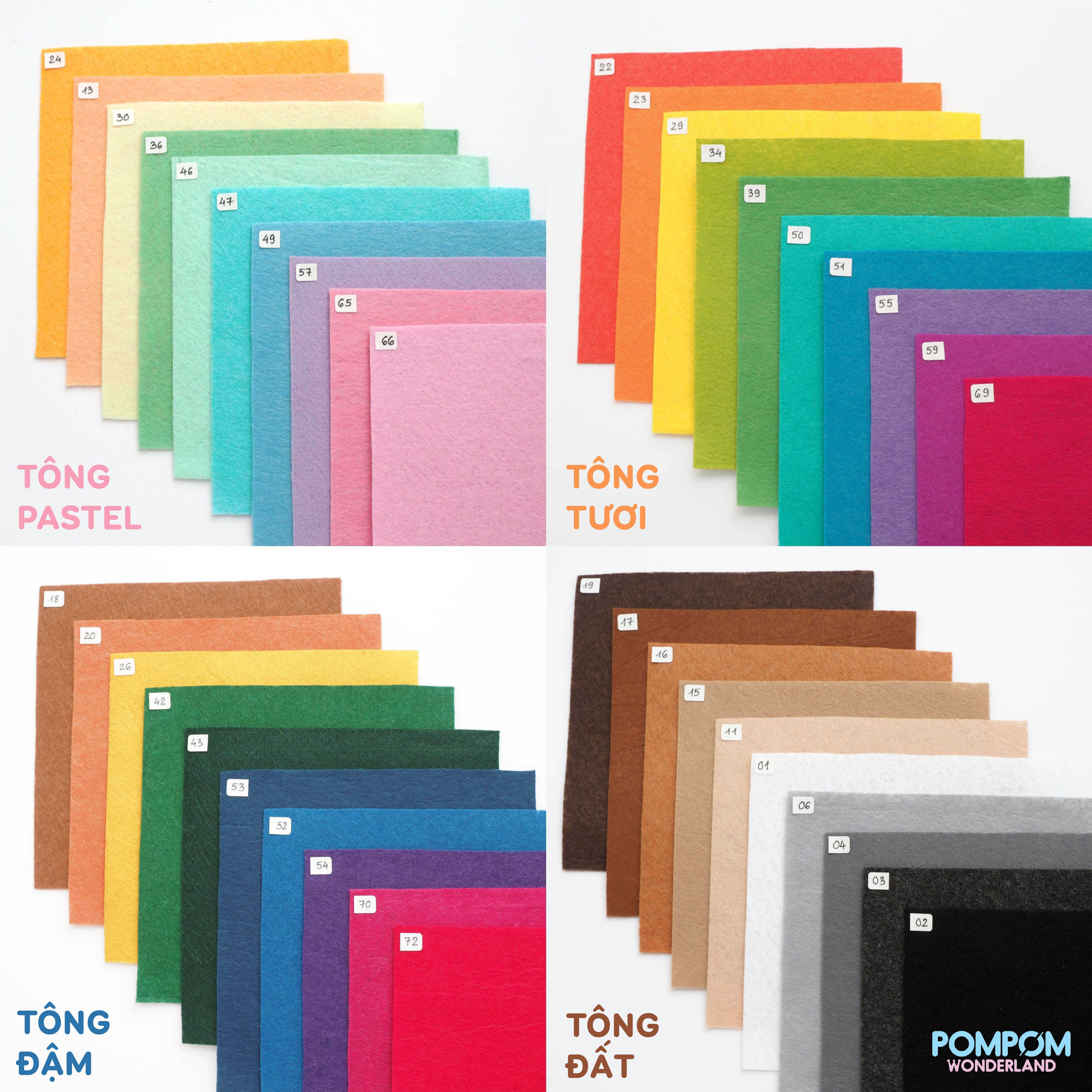 Combo 10 tấm vải nỉ cứng 15x15cm (4 tông màu)