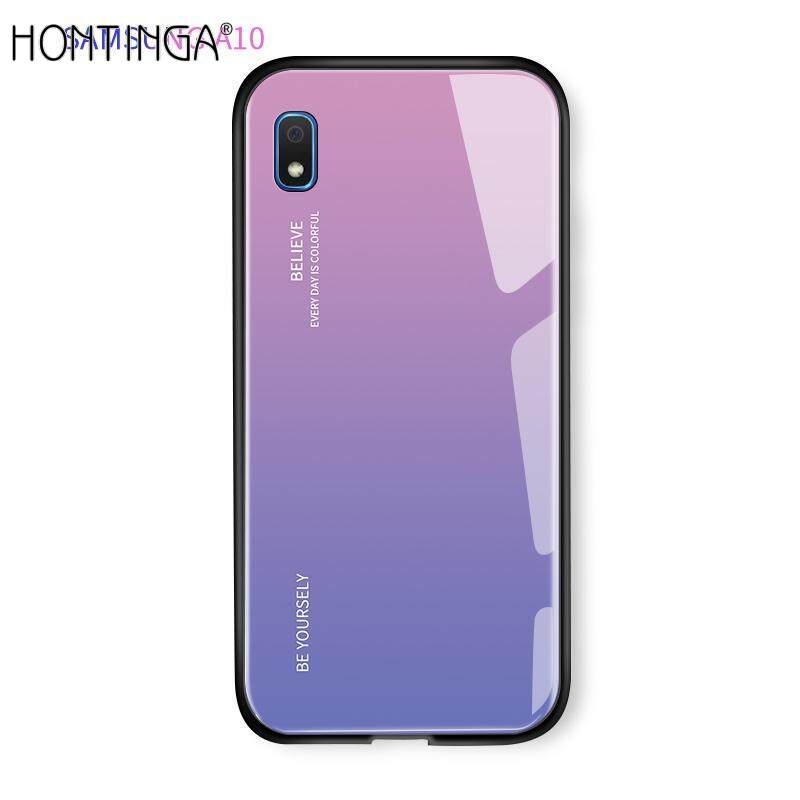 Gradient Tempered Glass Phone Case For Samsung Galaxy A10 Case Luxury Fashion Shockproof TPU Protective Hard Colorful Cover Casing Shell