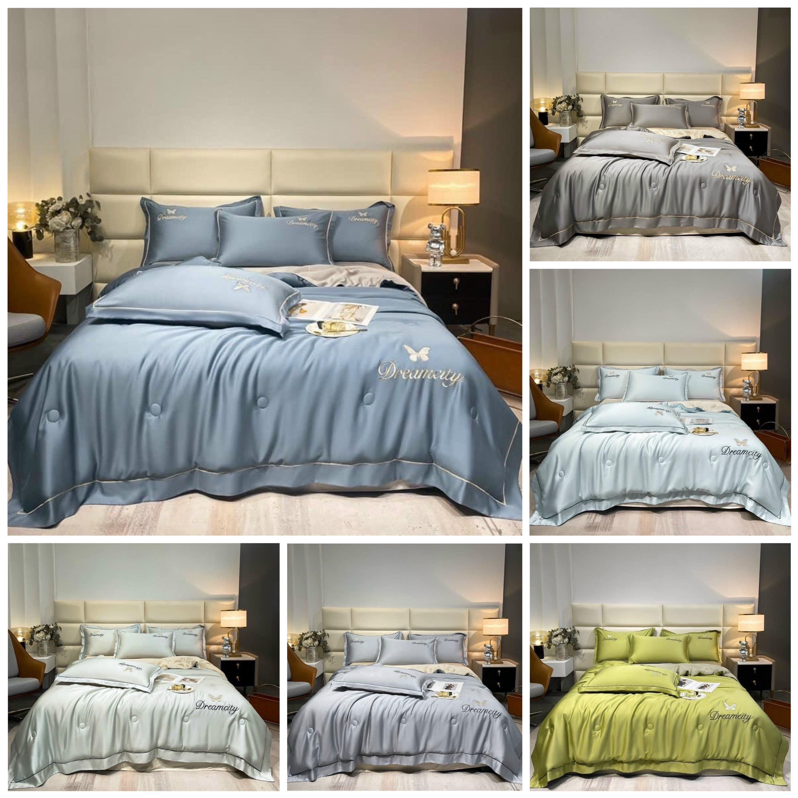 🌹(CHIBEDDING) SET VỎ CHĂN GA GỐI PHI LỤA THÊU NƠ PHỐI VIỀN 4 MÓN NHẬP KHẨU