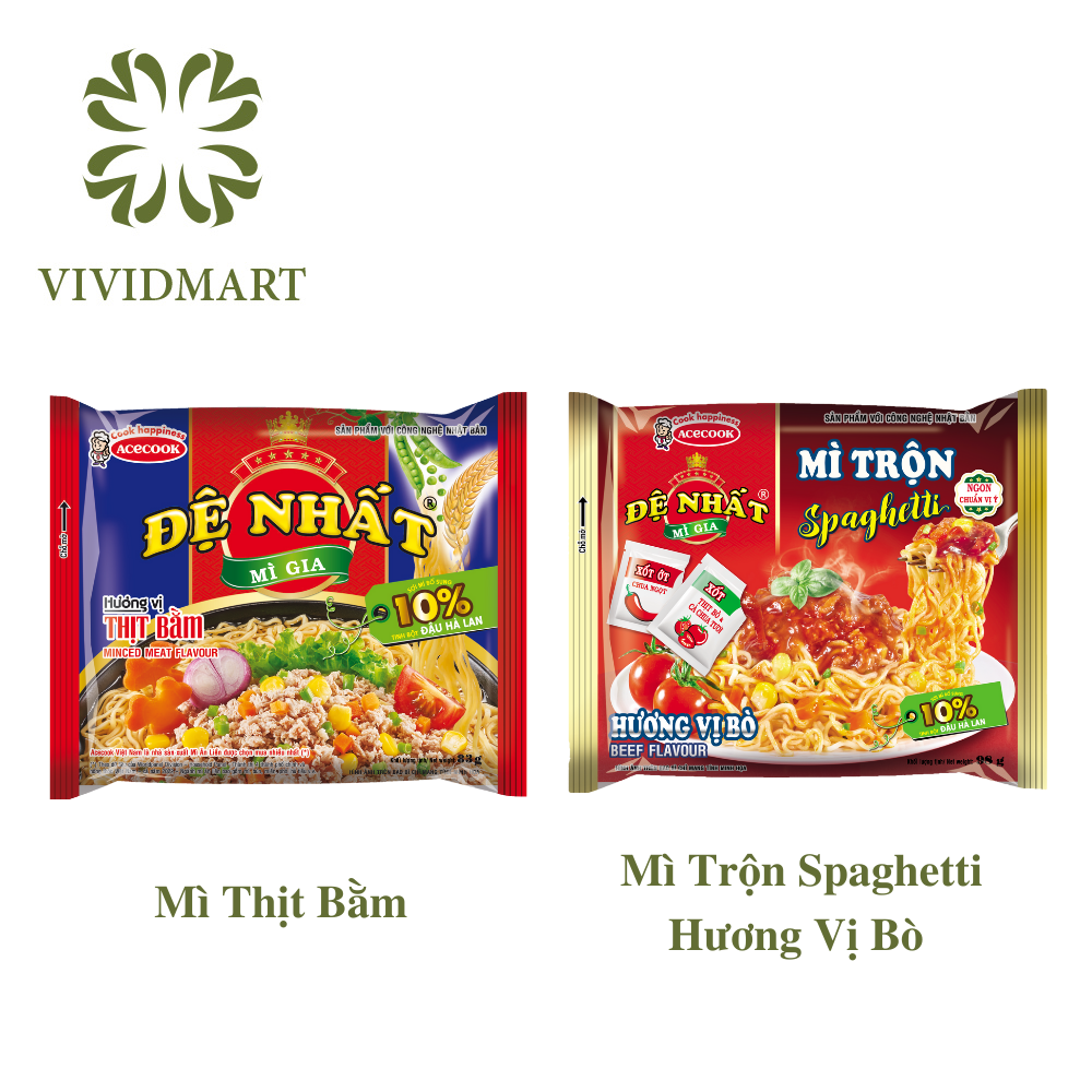 1 PACKAGE  - ACECOOK - DE NHAT INSTANT NOODLES WITH 2 FLAVORS MINCED PORK