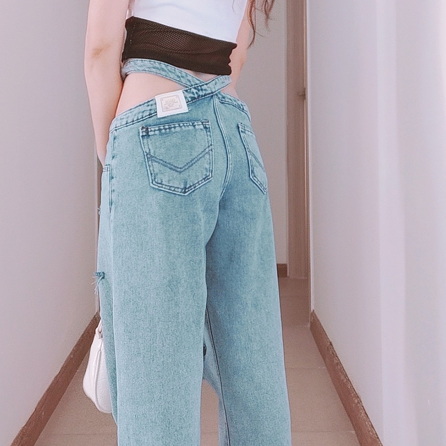 Quần jeans nữ ống suông đai eo sexy