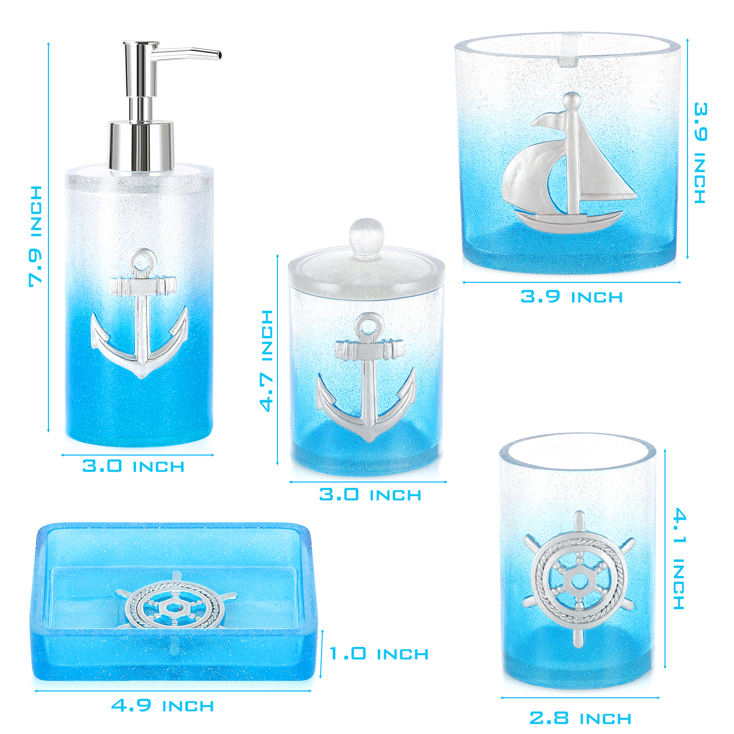 Bộ đồ dùng nhà tắm set 5 món hình mỏ neo
