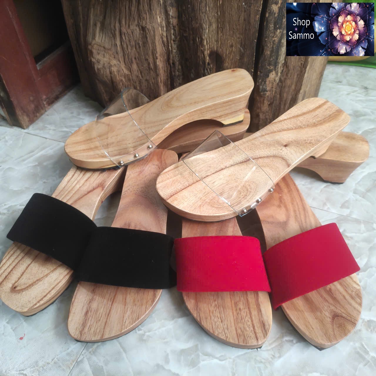 Wooden Clogs 5-Inch Tall Wooden Clogs with 2-Layer Velvet Straps (Additional Rubber Sole Included)