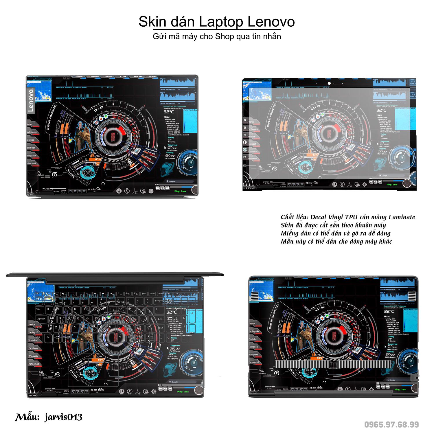 Decal Skin dán Laptop Lenovo mẫu Jarvis