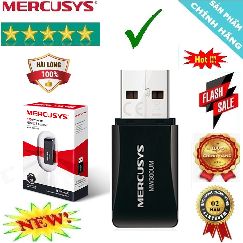 Bộ Thu Wireless Mercusys MW300UM USB Chuẩn N 300Mbps