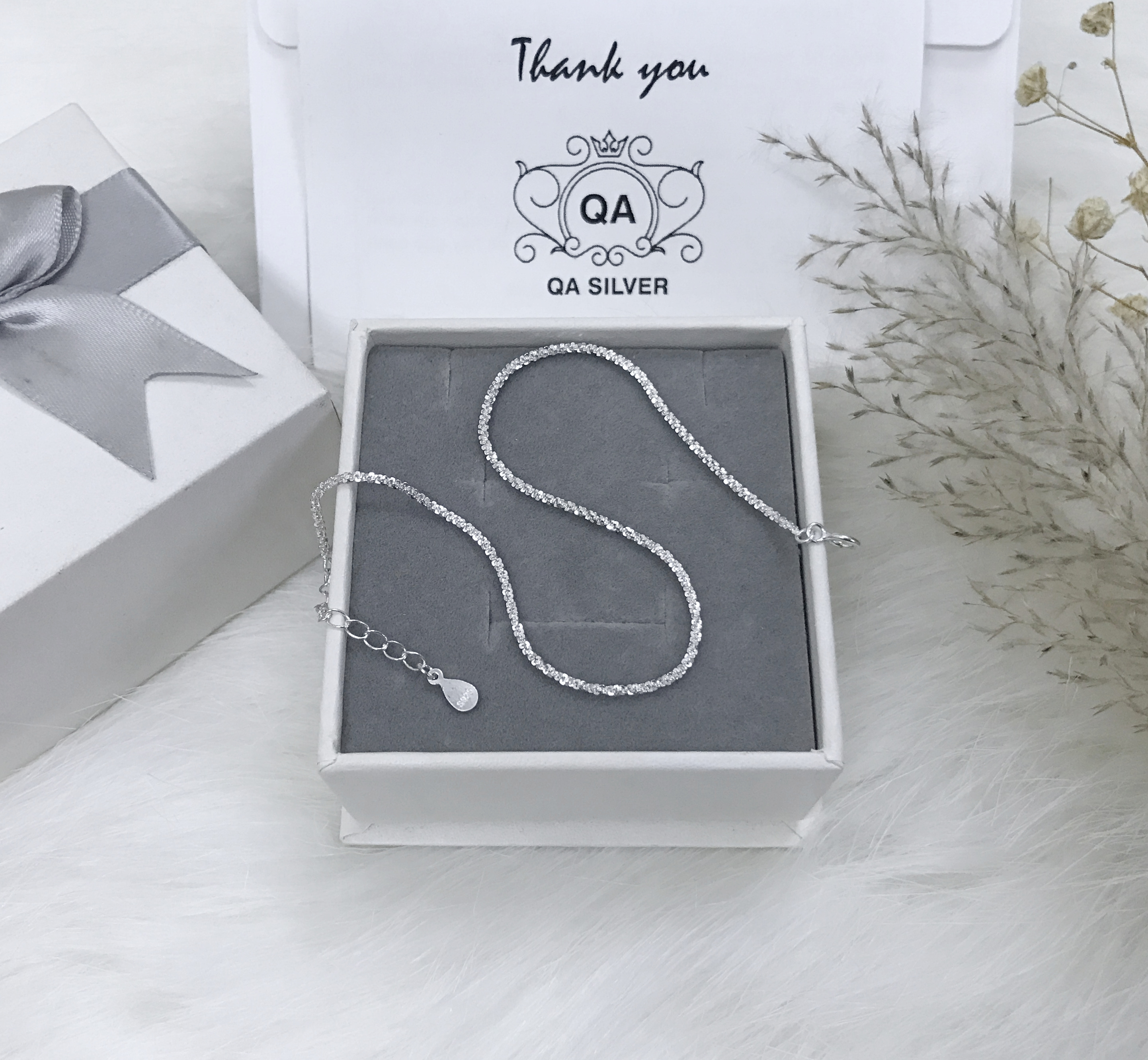 Vòng tay bạc 925 xù lắc nữ sequin trơn kim tuyến S925 TWIST QA SILVER Bracelet BR190702