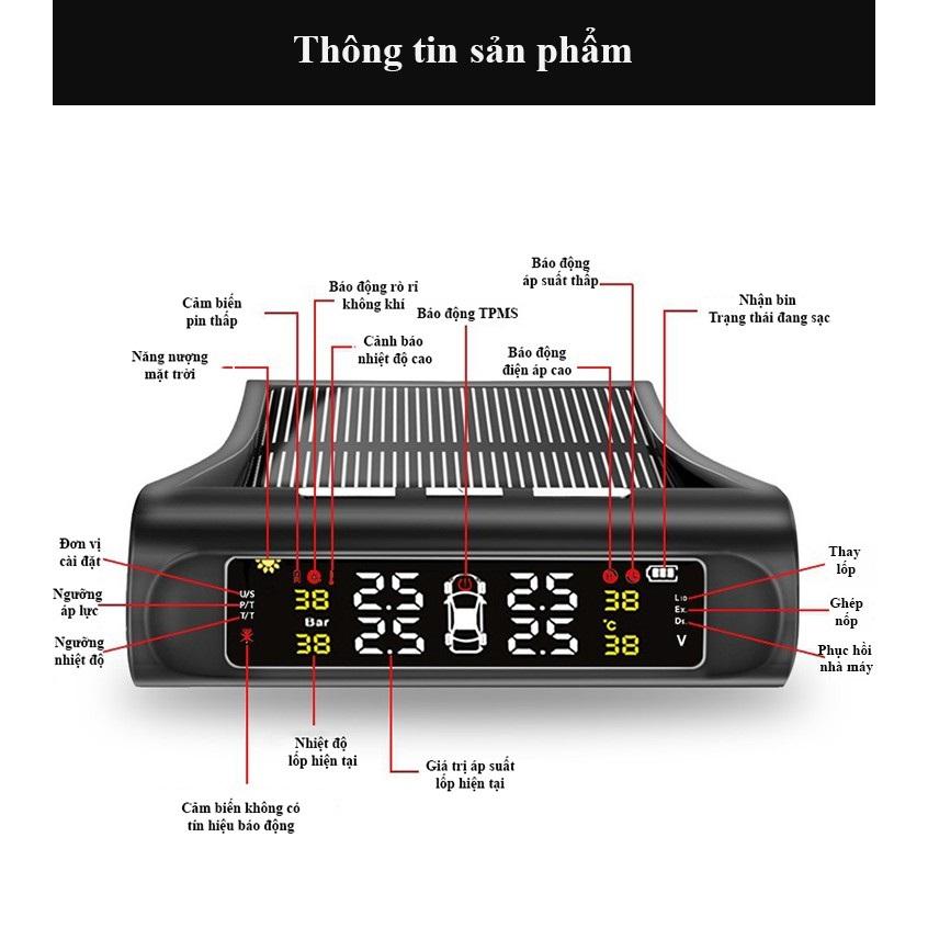 [Kèm 4 PIN CẢM BIẾN] Cảm Biến Áp Suất lốp xe hơi TPMS cao cấp hệ thống 4 cảm biến - Không Dây - chạy bằng năng lượng mặt trời