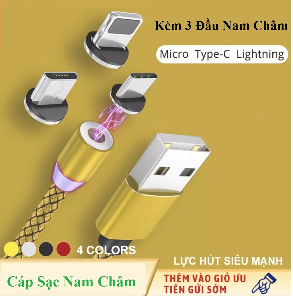 Dây Cáp Sạc Nam Châm Kèm 3 Đầu sạc Lighting Type C Micro Usb