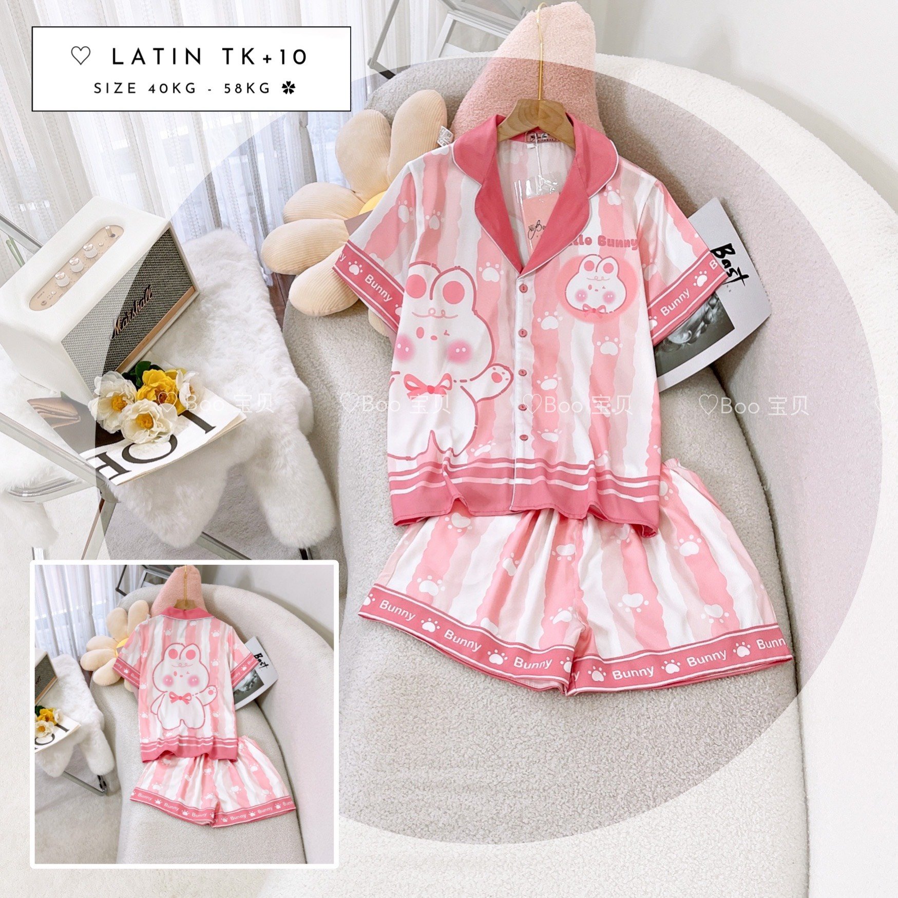 (Tay Ngắn Quần Đùi) - Pijama Mặc Nhà Boo Boo Lụa Latin 40-58kg