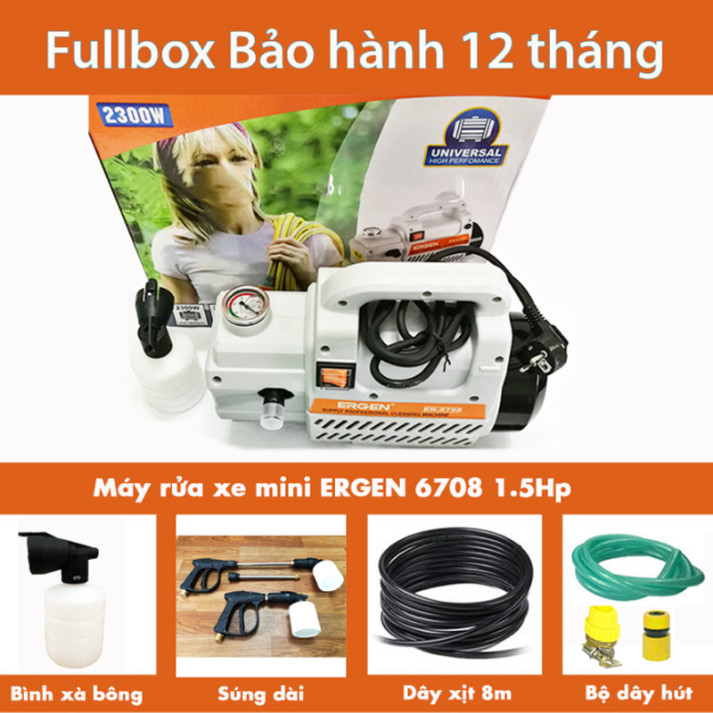 Máy rửa xe áp suât cao giá rẻ - Máy rửa xe mini. Máy Rửa Xe Áp Lực Cao ERGEN EN 6708- Công Suất Lớn 2300w. Rửa Xe Máy, Garage Ô Tô Áp Lực Cao Tự Hút Nước.