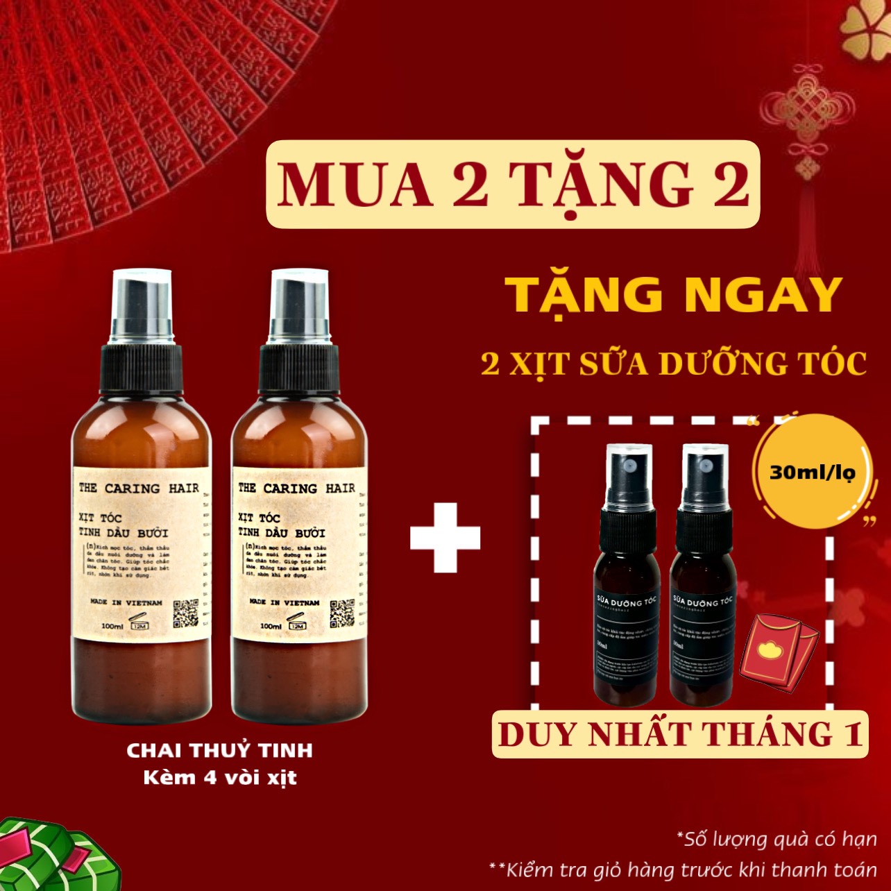 Combo 2 Xịt Tóc Tinh Dầu Bưởi The Caring Hair ( Kích Mọc Tóc - Giảm Rụng )