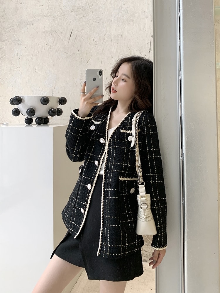 CHUNN Áo khoác dạ tweed siêu xinh
