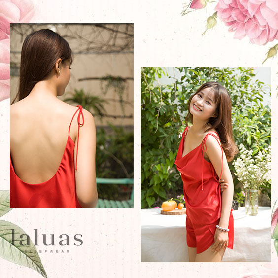 {Hình thật}Doris Set - Bộ ngủ lụa cao cấp cổ đổ hở lưng nóng bỏng