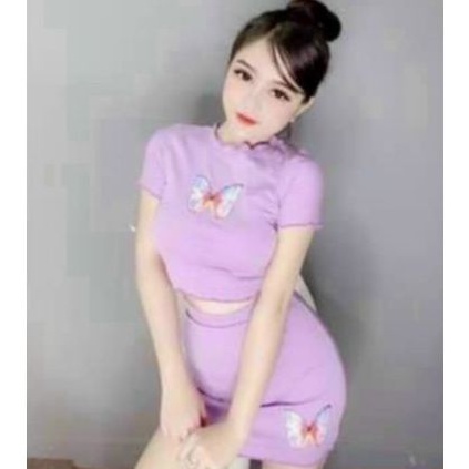 Sét Bộ Áo Croptop Và Chân Váy In Hình(Tv2)