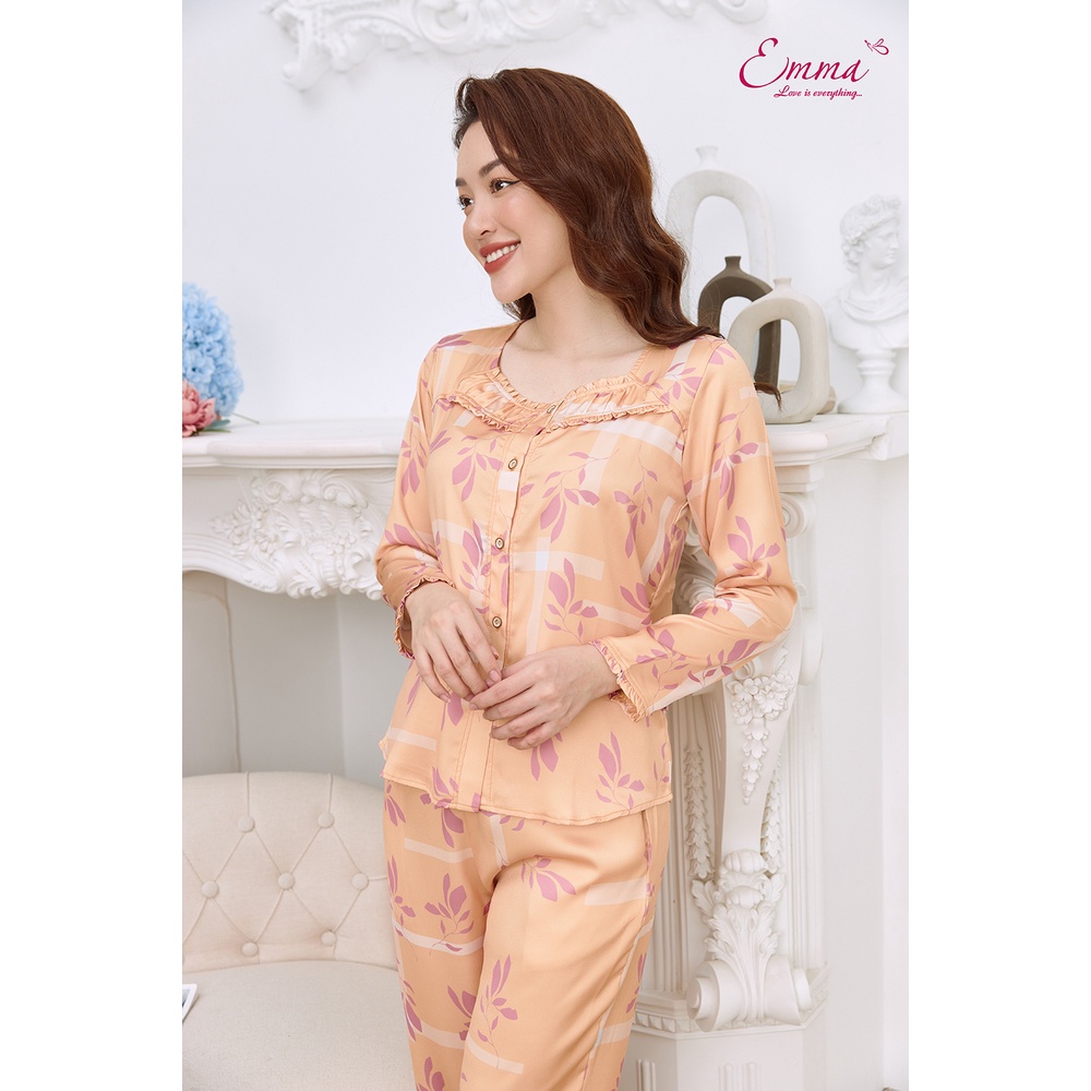 Đồ Bộ Mặc Nhà Lụa Nhún Bèo Ngực Emma ETLU.21.026.07