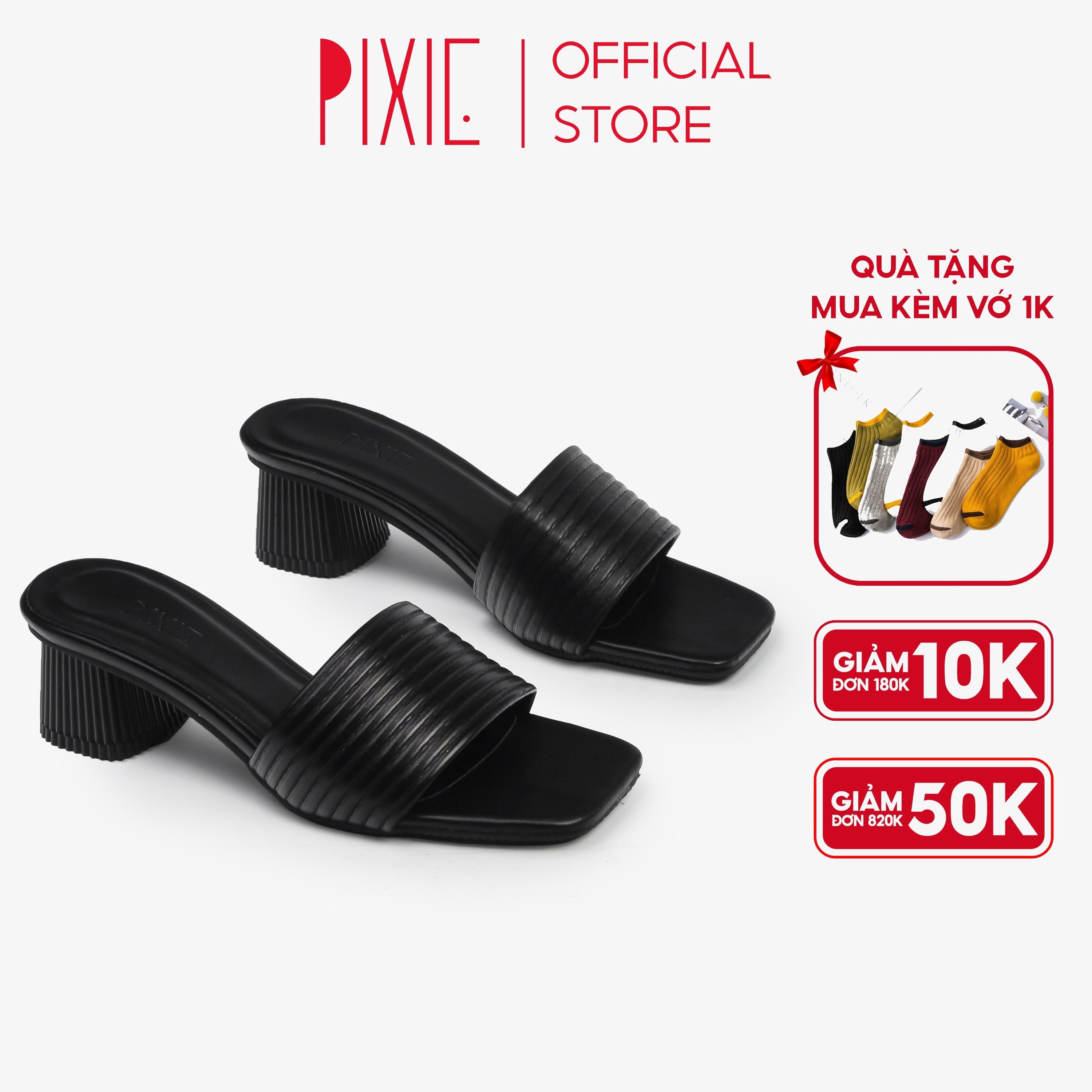 Guốc cao gót 5cm quai kẻ ngang pixie e117