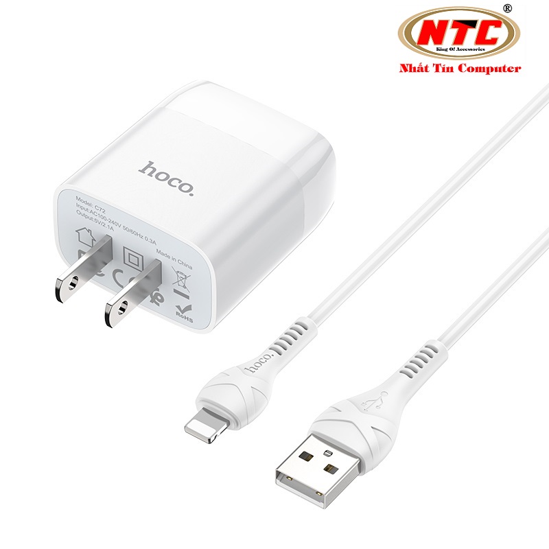Combo cốc sạc và cáp sạc Hoco C72 cổng Lightning output max 2.1A (Trắng) - Nhat Tin Authorised Store