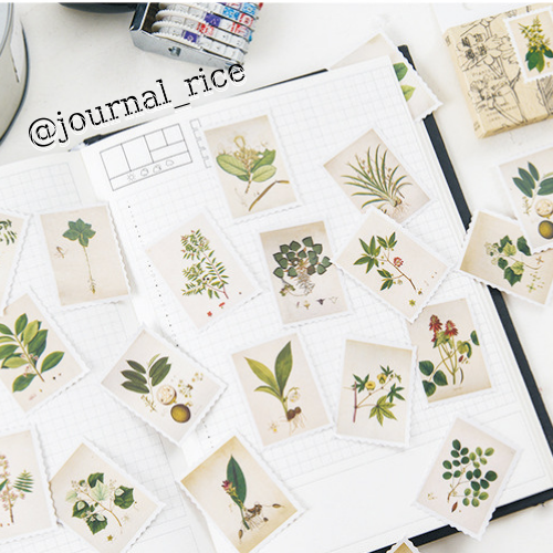 Hộp 45 sticker Tem Thư Thảo Dược trang trí planner scrapbook