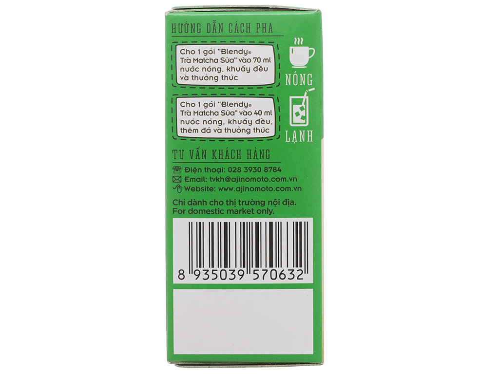 TRÀ SỮA BLENDY MATCHA ÍT ĐƯỜNG HỘP 10 GÓI x 16GR - 70632