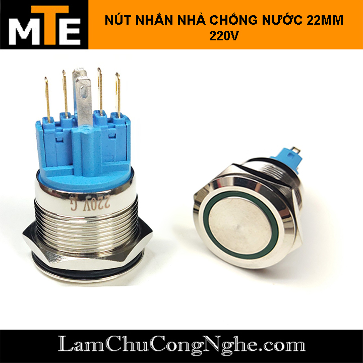 Nút nhấn nhả chống nước có LED 22mm 220V