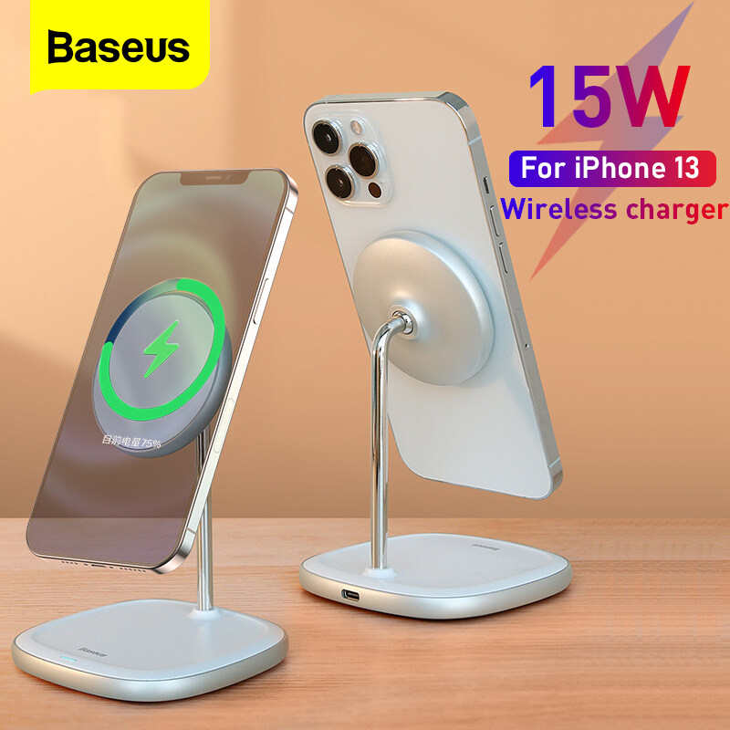 Đế sạc không dây để bàn từ tính Baseus 15W cho iPhone 12 Pro Max Mini Kiêm Giá đỡ điện thoại có thể điều chỉnh để bàn