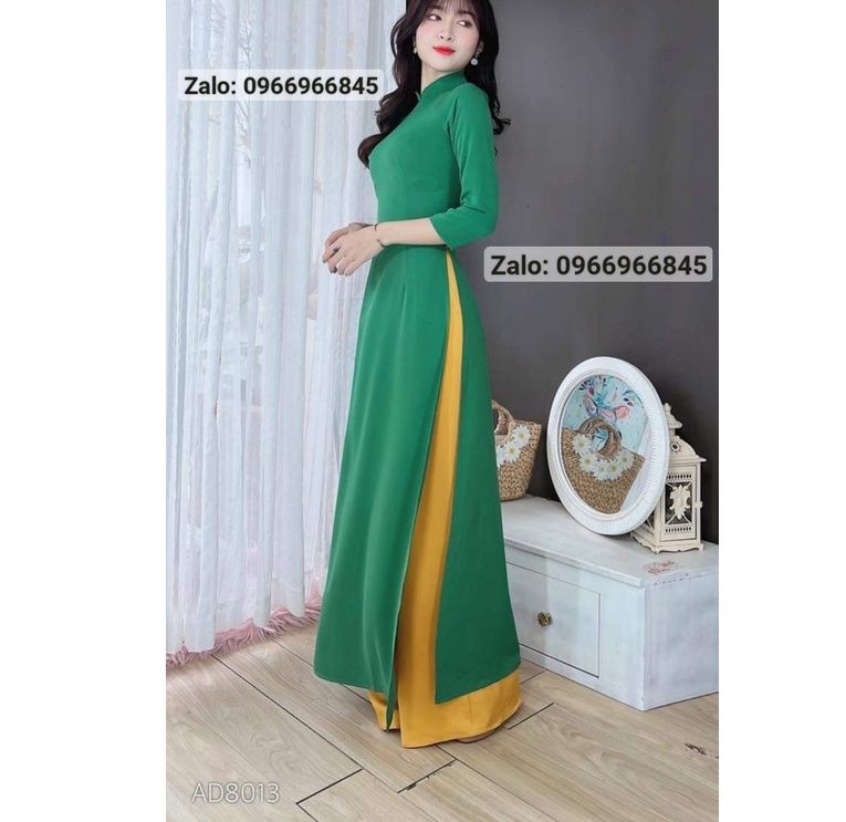 Áo dài màu xanh lá lụa mỹ_Áo Dài Đan Linh