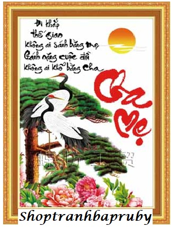 Tranh thêu cha mẹ cây tùng 222405 kích thước 47 x 65 cm