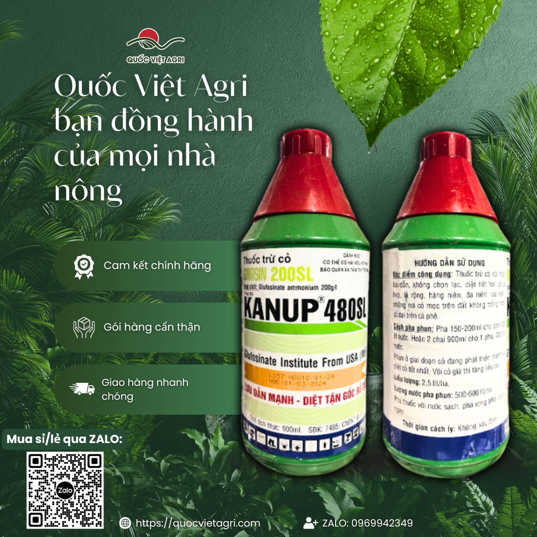 Herbicide Kanup 480Sl (900ml Bottle) Sinasin 200Sl - Glufosinate Ammonium 200G/L Strong Systemic Herbicide, Kills Grass at the Root Level