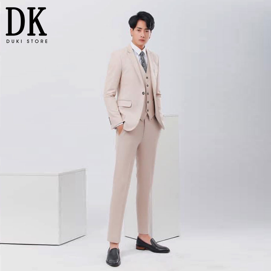 Bộ vest nam Hàn Quốc cao cấp màu kem trẻ trung DKA0014 - DUKI STORE