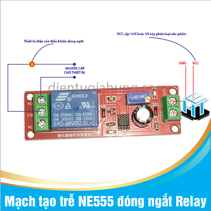 Mạch tạo trễ NE555 đóng ngắt Relay