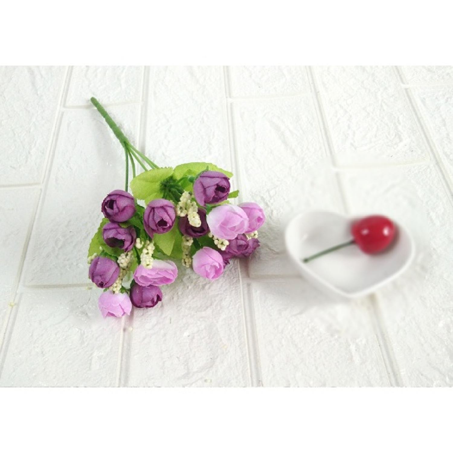 (Sẵn) Hoa giả, cành hoa hồng/chùm hoa hồng nụ bi lụa