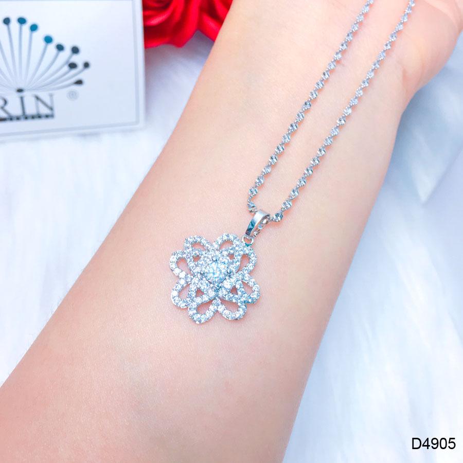 Dây chuyền bạc nữ, dây dạng xoắn mặt hoa 4 cánh bền màu thời trang Orin D4905