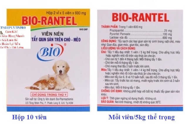 [Hoàn tiền 10%]  Tẩy giun Chó Mèo BIO RANTEL Hộp 10 viên Xuất xứ Việt Nam - Pet shop Uytinpro