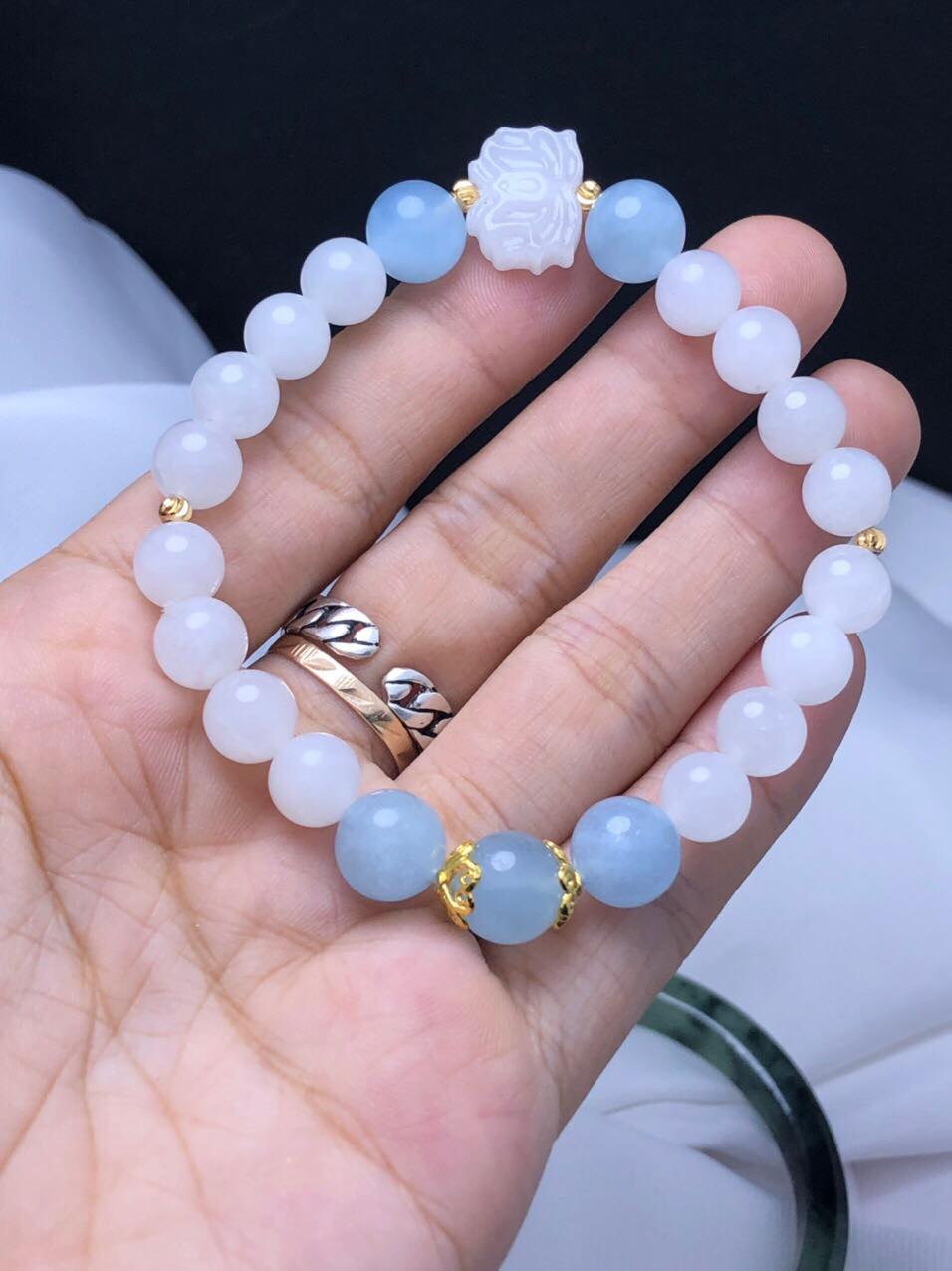 Vòng tay đá Moonstone mix Aquamarine