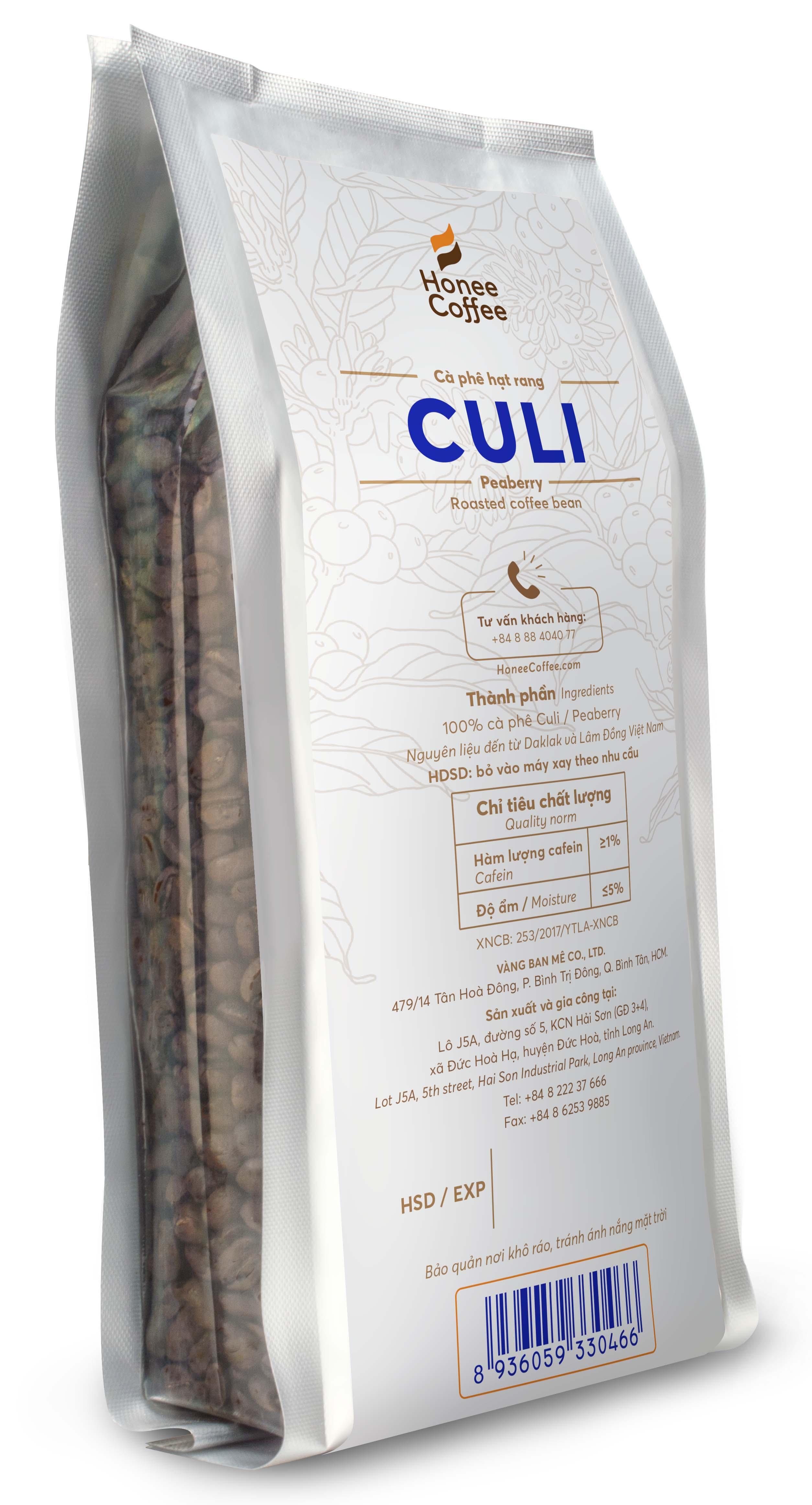 Cà Phê Hạt Rang Peaberry (Culi) Cơ Bản - 500g - Honee Coffee