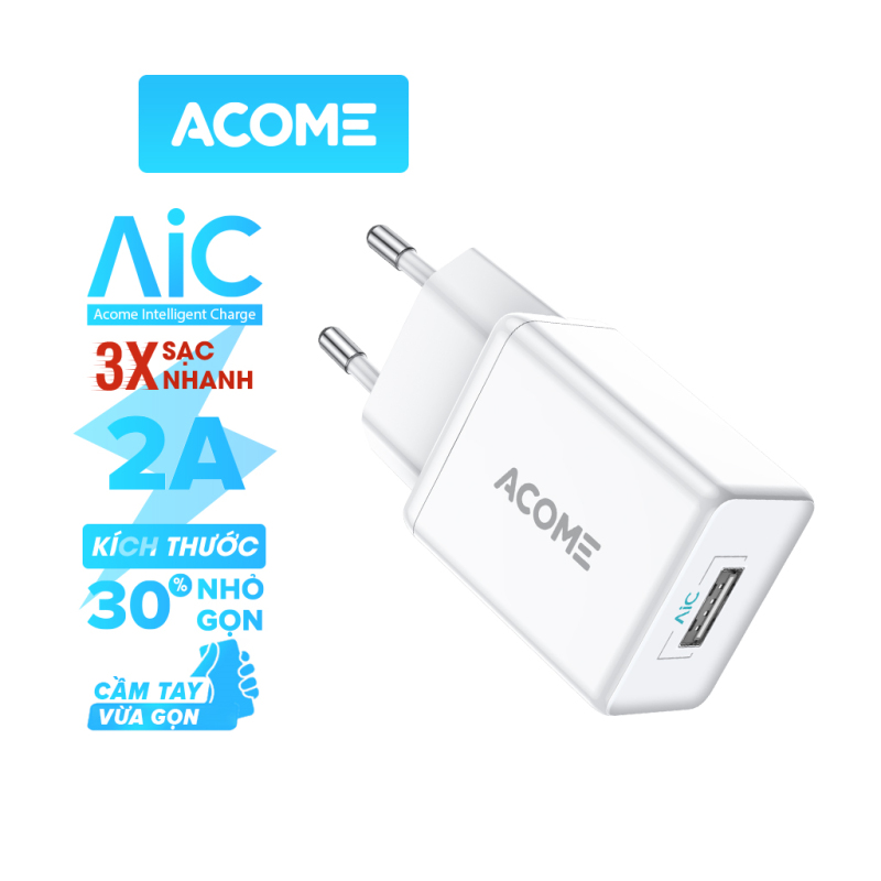 [Bảo Hành 12 tháng] Cốc Sạc ACOME AC04 10W Sạc Thông Minh Cổng USB 2A Thích Hợp Với Các Dòng Điện Thoại Android và IOS - Hàng Chính Hãng