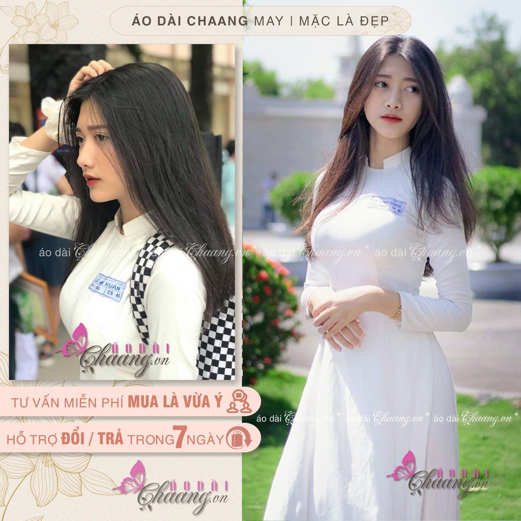 Áo Dài Trắng Học Sinh Đi Học May Sẵn - Áo Dài Nữ Cổ Vuông Hở 2 Tà Lụa Mỹ - Áo  Dài Truyền Thống Adhs03 | Lazada.Vn