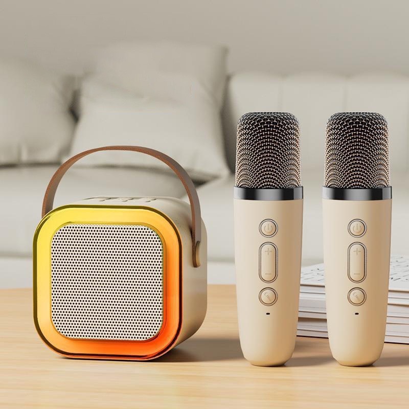 Loa karaoke mini k12 kèm 2 mic, loa bluetooth hát karaoke lèm mic âm thanh trung thực bass chuẩn