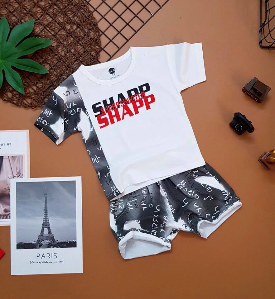 SÉT BỘ THUN MẶC NHÀ BÉ TRAI CHỮ SHAPP