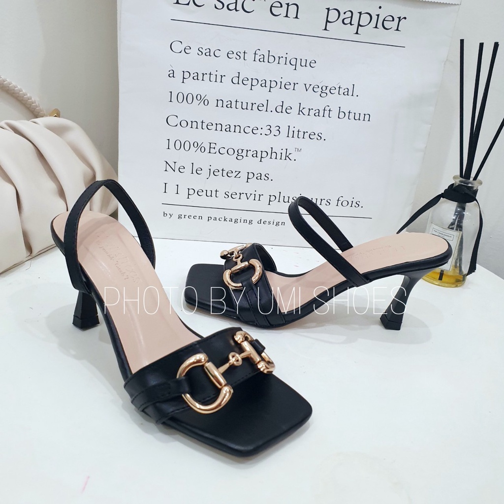 [ẢNH THẬT Ở CUỐI] Giày sandal quai ngang xích khóa vàng mũi vuông dáng guốc cao gót gộc 6cm nữ tính nhẹ nhàng công sở đơn giản đẹp